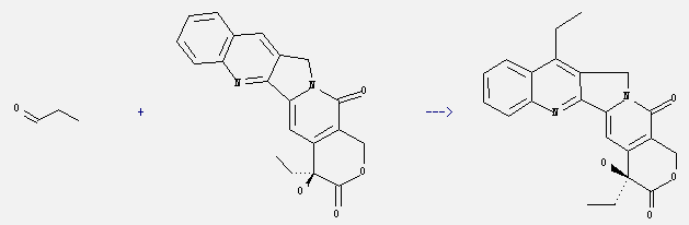 7-Ethylcamptothecin can be prepared by propionaldehyde and (S)-4-ethyl-4-hydroxy-1,12-dihydro-4H-pyrano[3',4':6,7]indolizino[1,2-b]quinoline-3,14-dione